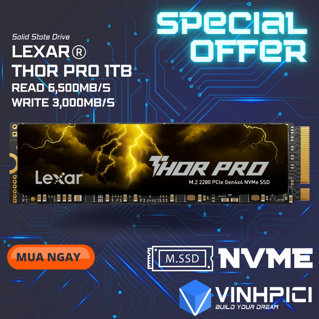 Ổ cứng Lexar THOR PRO 1TB NVMe PCIe Gen4x4 (Đọc 6,500MB/s Ghi 3,000MB/s)