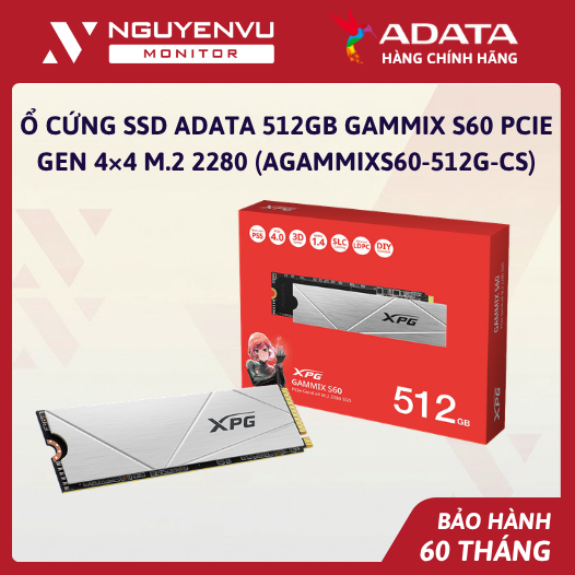 [Full Vat] Ổ cứng SSD ADATA 512GB | 2T GAMMIX S60 PCIe Gen 4×4 M.2 2280 (AGAMMIXS60-512G-CS) - Bảo H