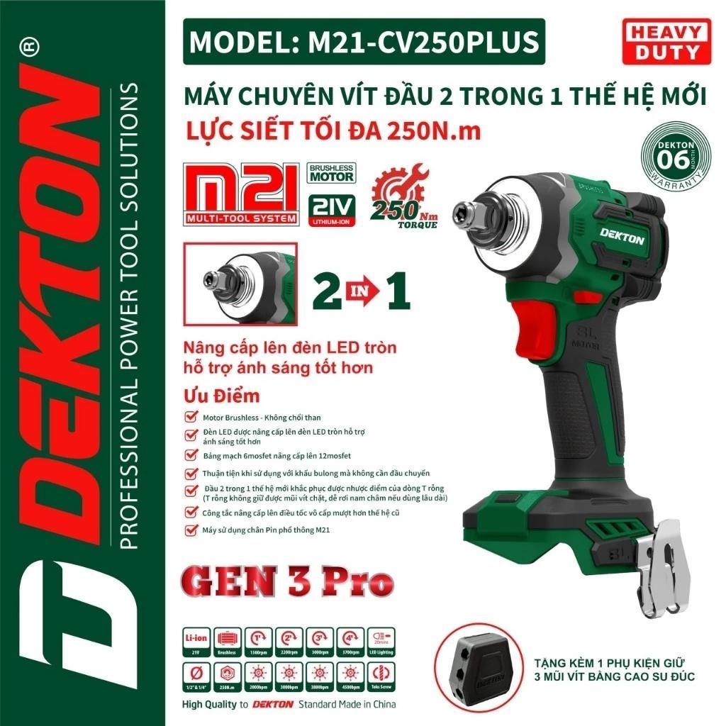 DEKTON Máy chuyên vít DEKTON GEN 3 PRO M21-CV250PLUS 250Nm Motor Brushless Đèn LED 4 Tốc Độ