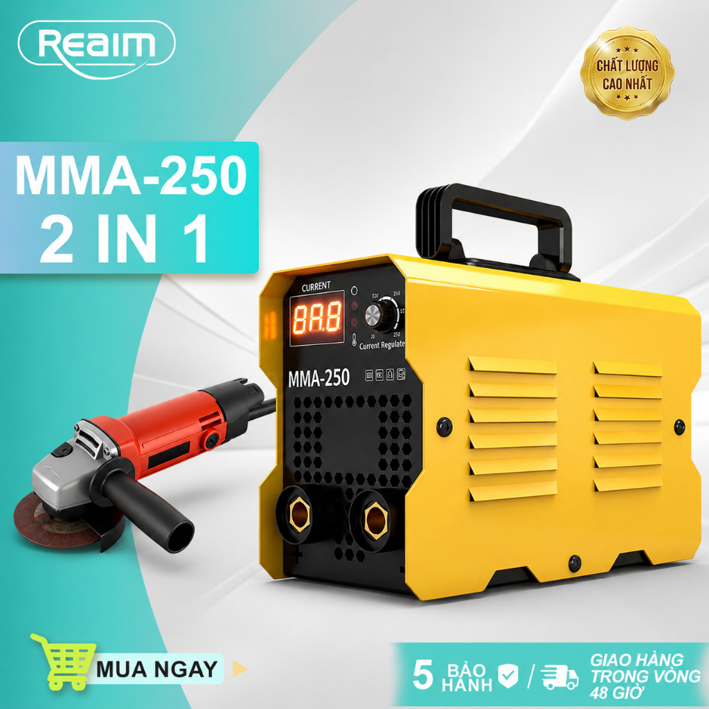 REAIM Máy hàn mini Biến tần MMA250/500 ARC Máy cầm tay IGBT và máy mài góc