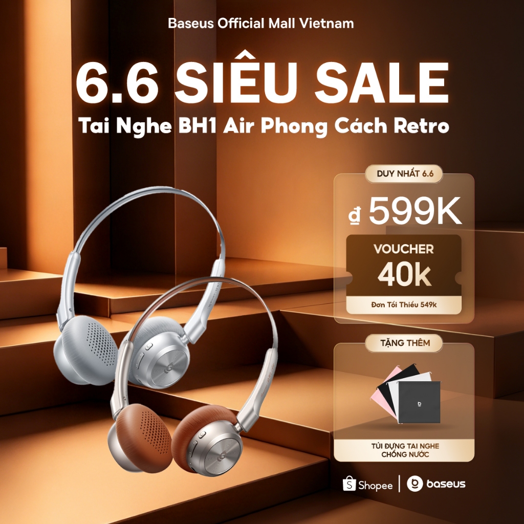 Tai Nghe Chụp Tai Baseus Bass BH1 Air - Thiết Kế Retro Siêu Nhẹ 90g, Pin 80h, Chống Ồn ENC Thông Minh Lọc Sạch Tạp Âm