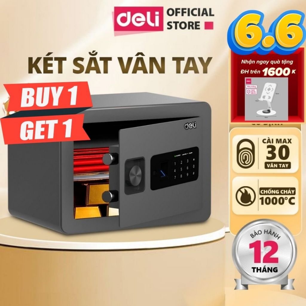 [Tặng Pin] Két Sắt Vân Tay DELI ET591 Két Sắt Khách Sạn Khung Kim Loại Chống Cắt Chống Cháy An Toàn