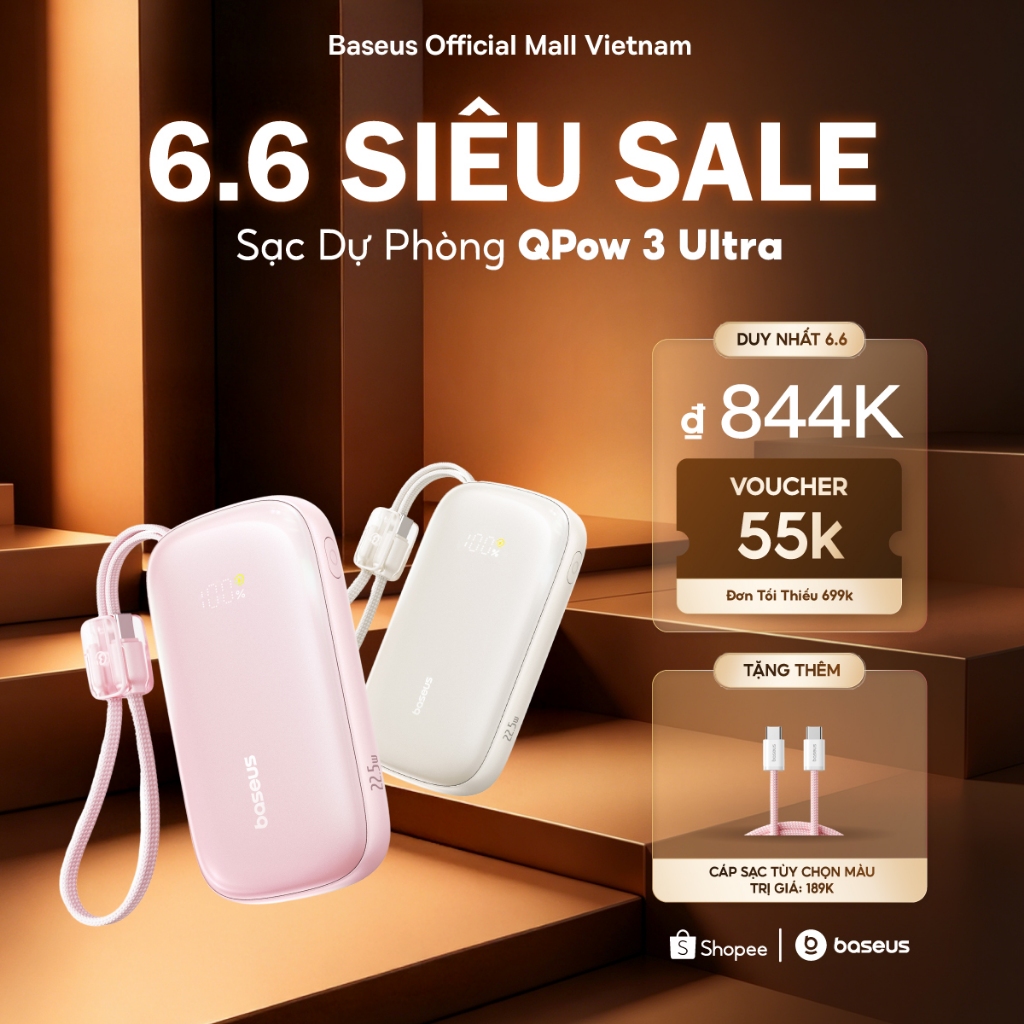 [SVIP-CHỨNG NHẬN CCC] Sạc Dự Phòng Baseus EnerFill FC21 Qpow3 Ultra 10000mAh/20000mAh 22.5W - Sạc Nhanh 3 Cổng Kèm Cáp
