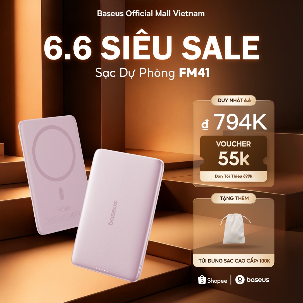 Sạc Dự Phòng Baseus EnerFill FM41 20000mAh 20W Từ Tính Mini - Sạc Nhanh Cho "Quả Táo", Hút Chắc, Combo Kèm Cáp Type C·