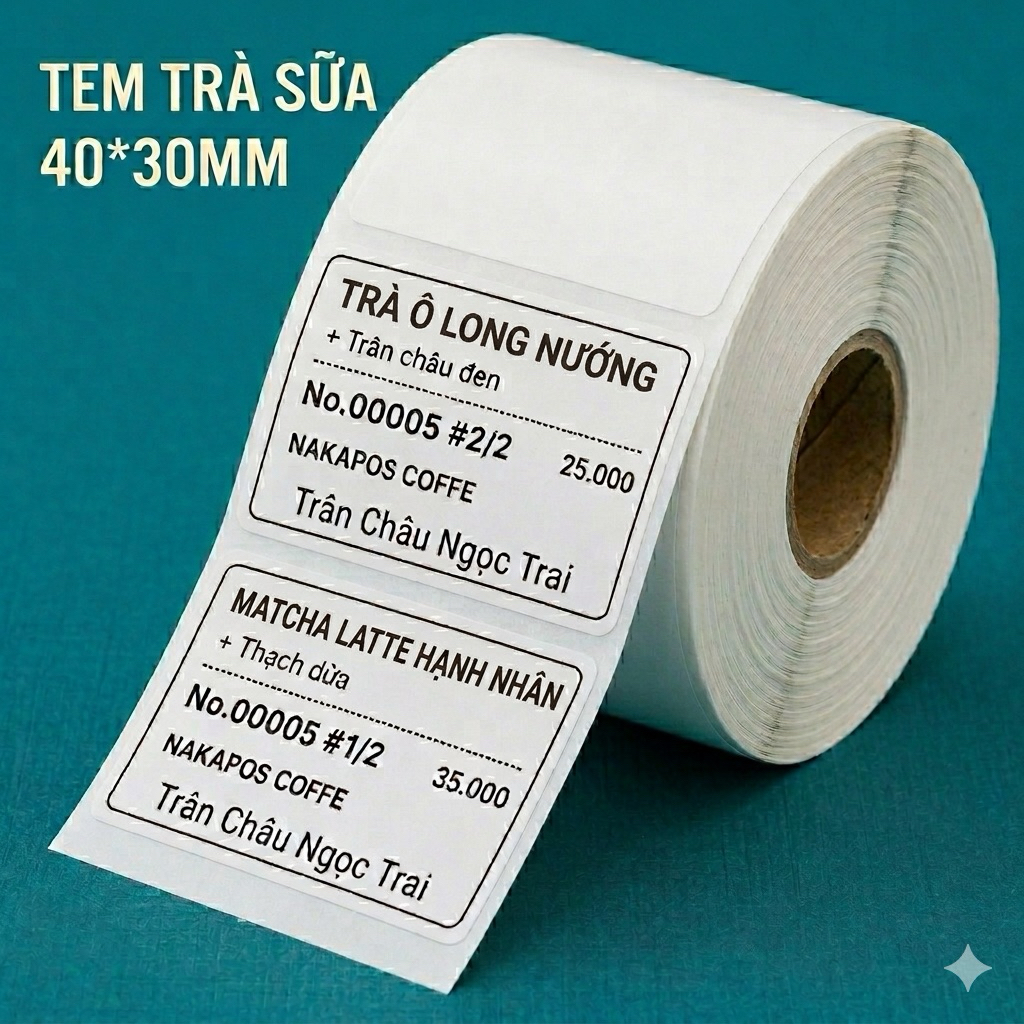 Tem trà sữa 40x30mm Tem mã vạch 40*30 4x3 Nhãn dán ly 4*3 Cuộn 800 Tem 30*40 giấy in nhiệt 30x40 Dec