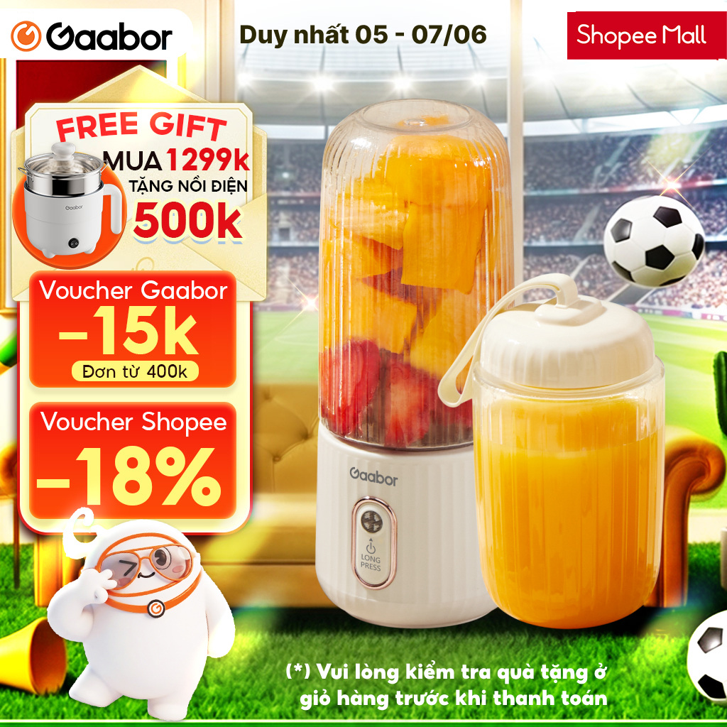 Cốc xay sinh tố cầm tay kèm ly đôi 350ml + 280ml pin sạc cổng USB nhỏ gọn Gaabor FP03T-WH01A