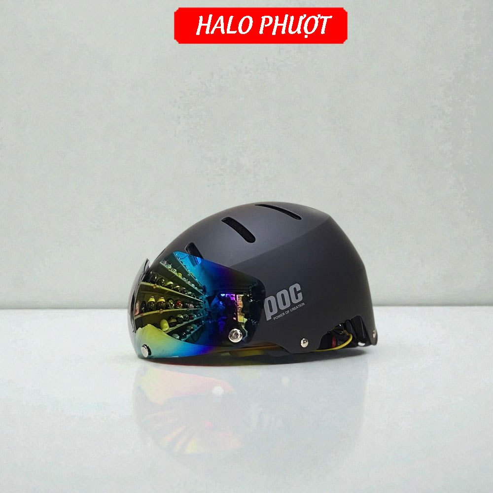 (Kính Nam Châm) Nón bảo hiểm POC P05 Đen Nhám Độ Kính Hít, Chuẩn Xe Máy