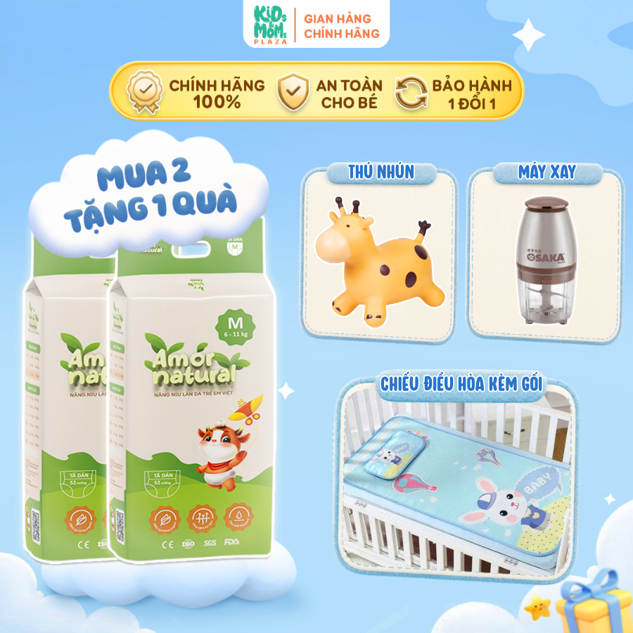 (2A) [TẶNG 1 QUÀ] COMBO 2 bịch tã/bỉm quần/dán Amor Natural thấm tốt, mỏng NB/SM/L/XL/2XL/3XL/4XL