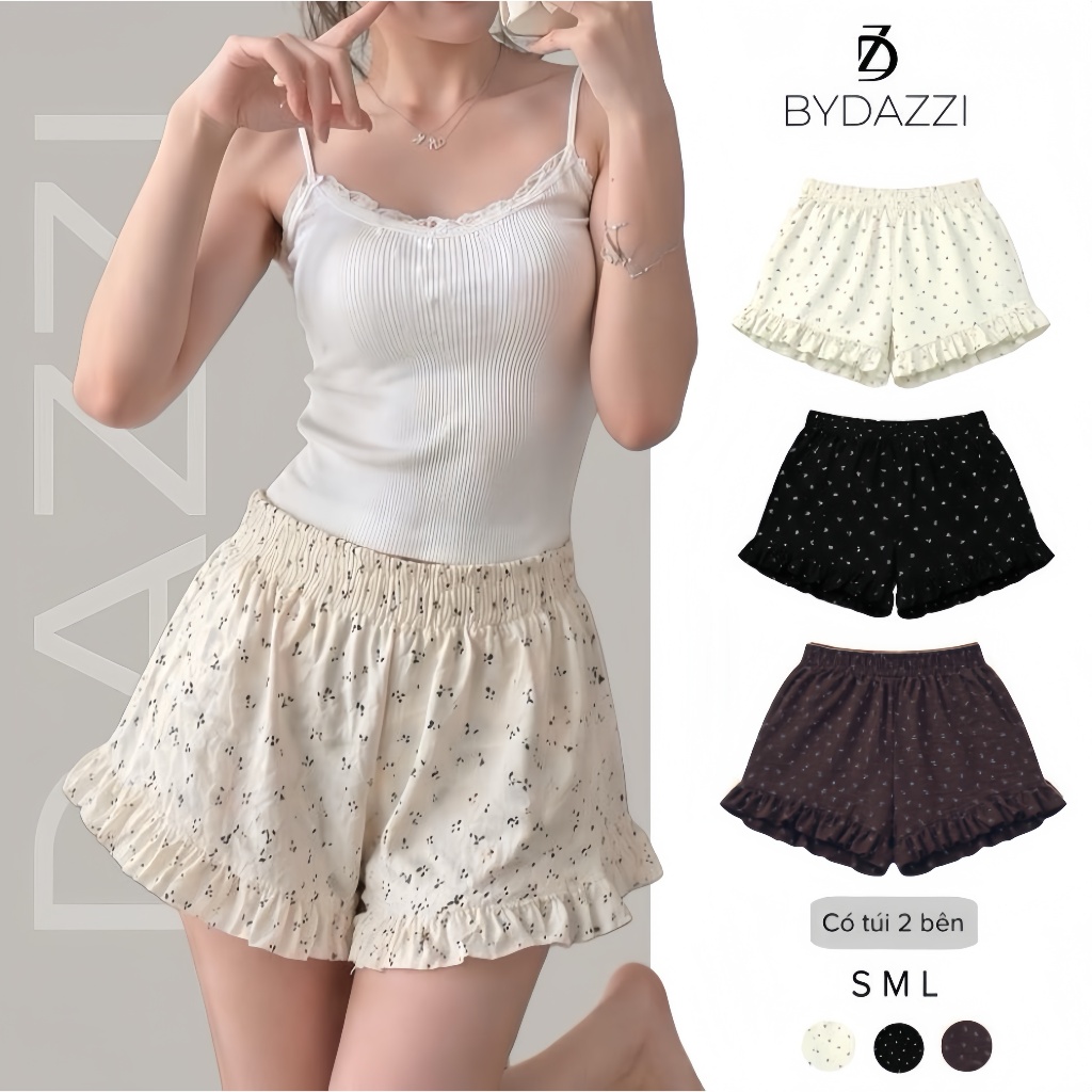 [MỞ BÁN] Quần đùi lưng chun hoa nhí viền bèo DAZZI women Q014