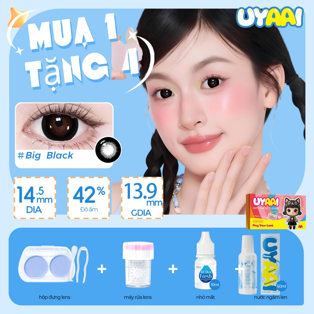 [Mua1Tặng 4]MYSTICEYES kính áp tròng MCK1 14.0-14.5mm 1 Lens+1 Máy Rửa + 1 Nhỏ Mắt + 60ml Nước Ngâm Len +1 Hộp đựng Lens