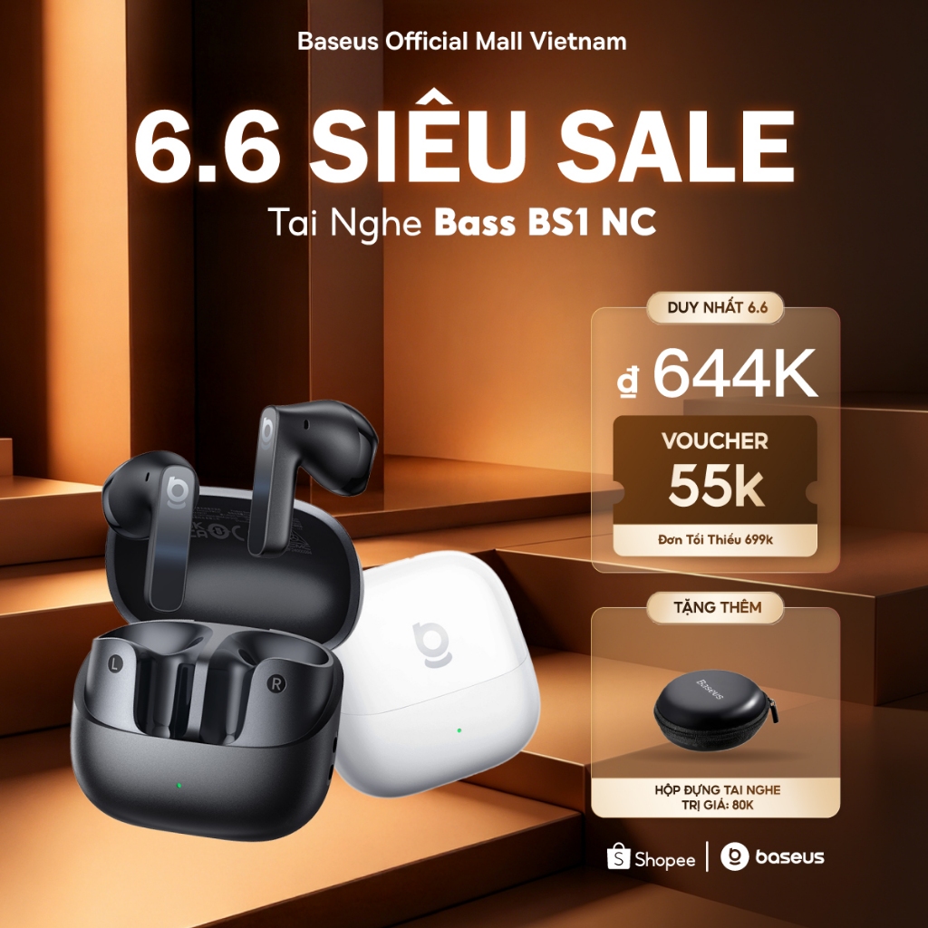 Tai Nghe Baseus Bass BS1 NC Chủ Động Khử Tiếng Ồn ANC Bluetooth 6.0 Âm Thanh Hi-Res Chuẩn LDAC