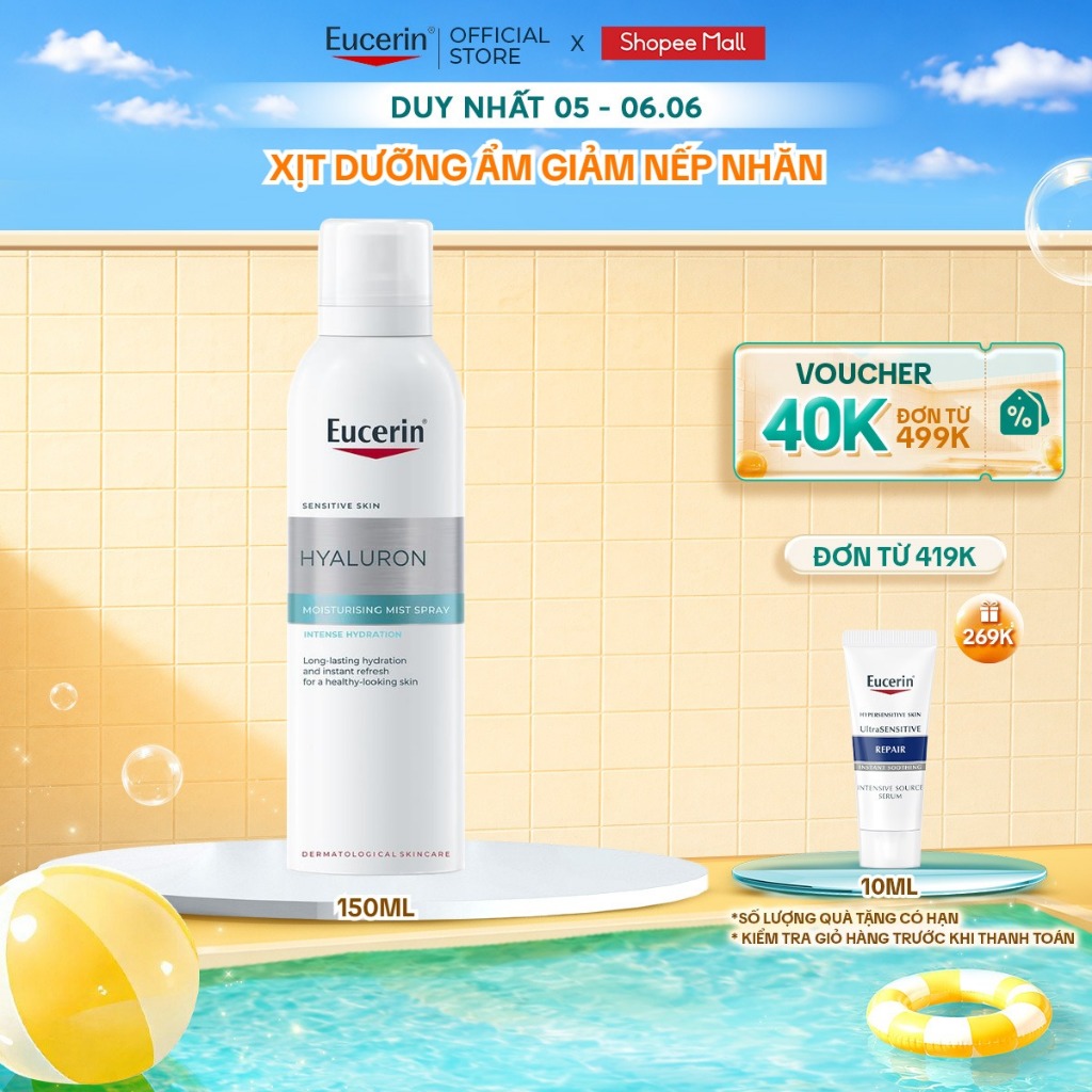Xịt dưỡng ẩm cho da nhạy cảm Eucerin Hyaluron Moisturizing Mist Spray 150ml