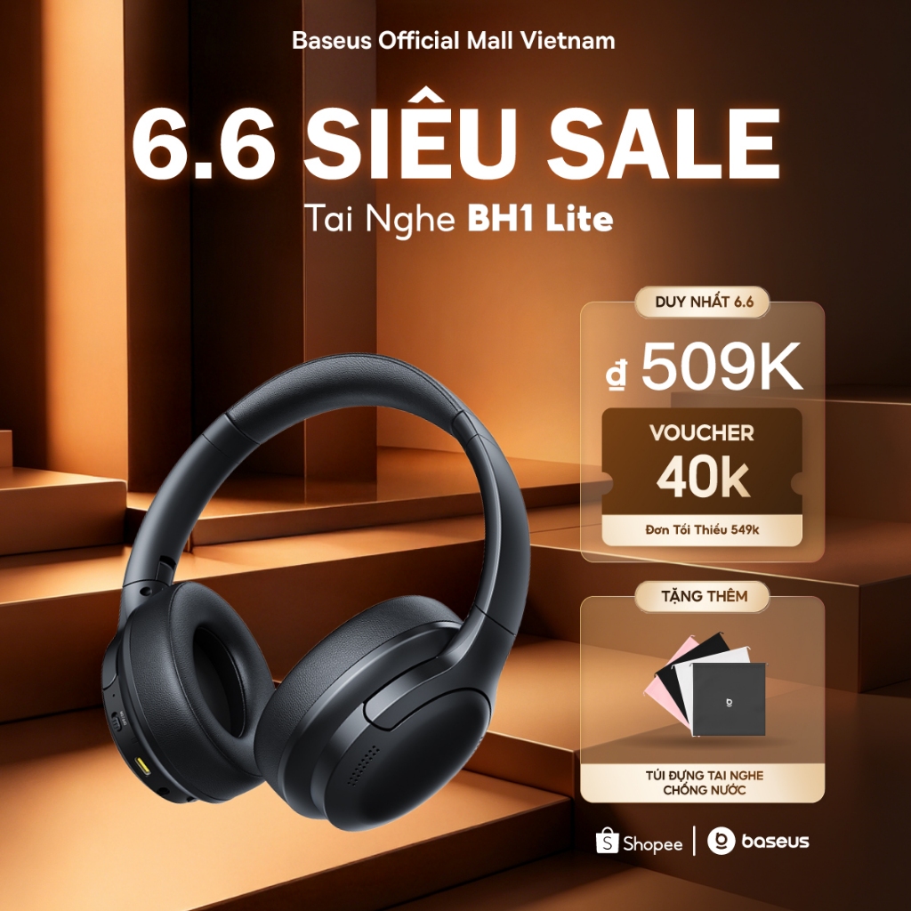 Tai Nghe Baseus Bass BH1 Lite Bluetooth 6.0 App Thông Minh Chống Ồn ENC Chơi Nhạc 80 Giờ