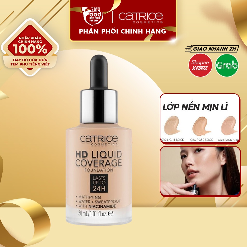 Kem Nền Kiềm Dầu, Che Phủ Tự Nhiên Catrice HD Liquid Coverage Foundation 30ml