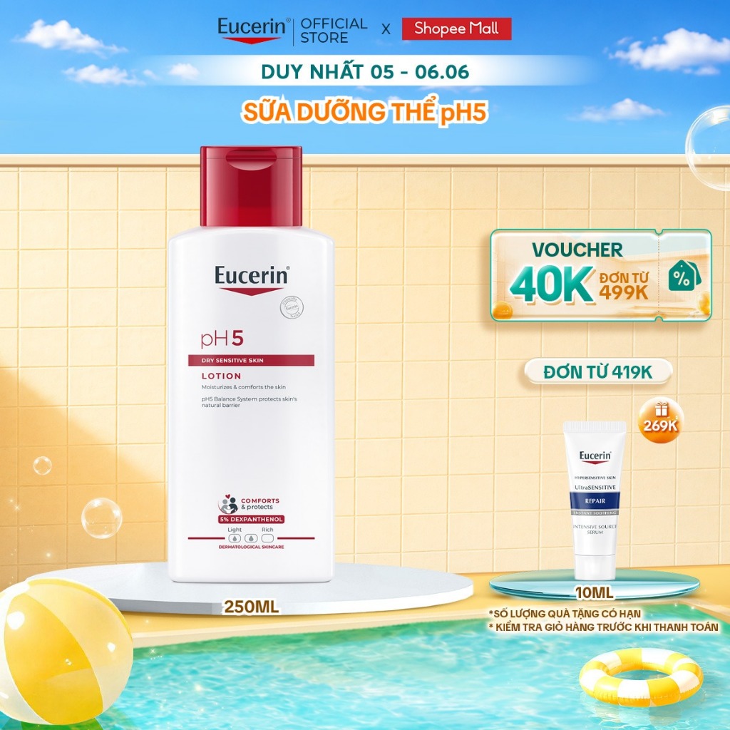 Sữa dưỡng thể cho da khô nhạy cảm Eucerin pH5 Lotion 250ml