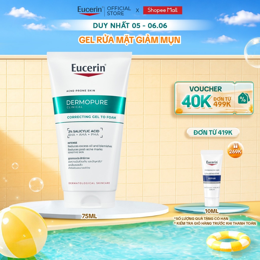 Gel rửa mặt cho da mụn Eucerin® DermoPure Clinical Correcting Gel To Foam 75ml | BigBuy360 - bigbuy360.vn