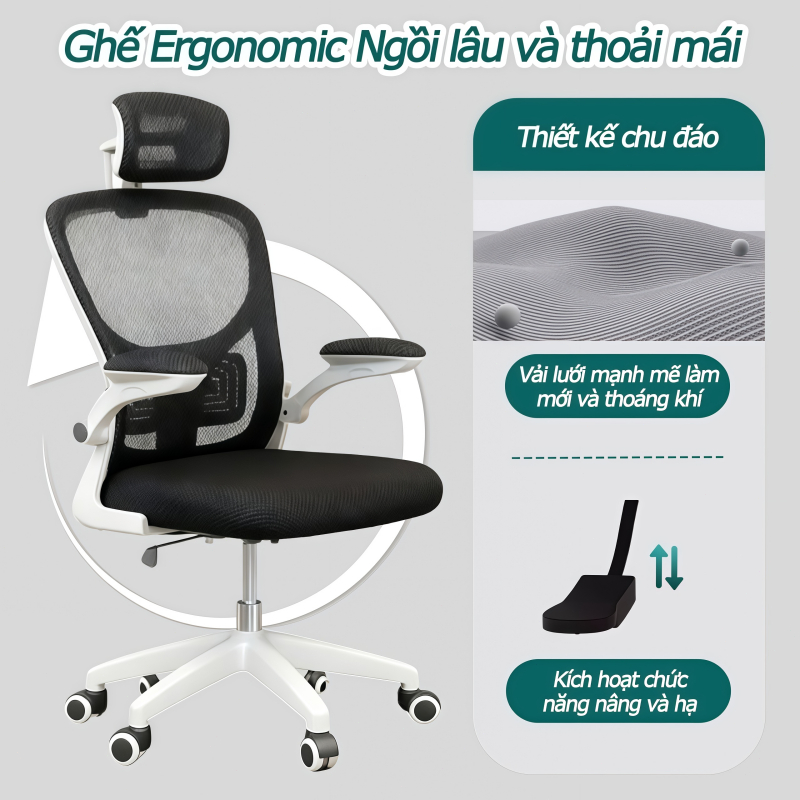 Ghế văn phòng tiện dụng với tựa đầu và tay vịn có thể điều chỉnh | BigBuy360 - bigbuy360.vn
