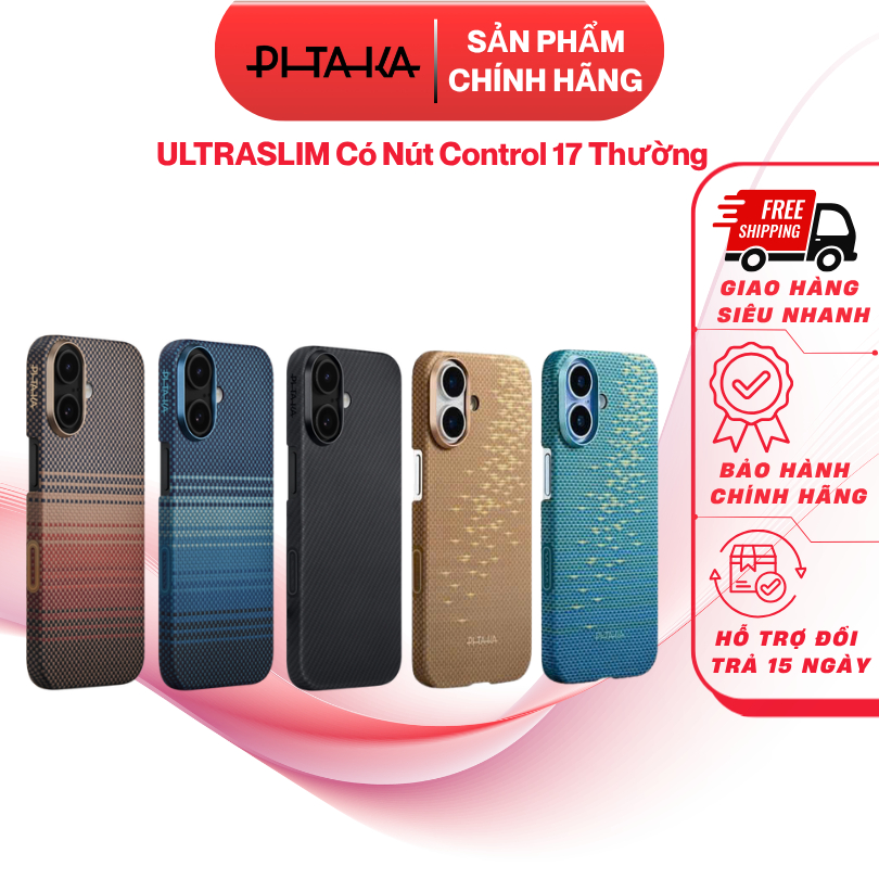 Ốp PITAKA UltraSlim Hở Viền Có Nút Control – Siêu Phẩm Từ Sợi Aramid Chính Hãng cho iP 17 Thường
