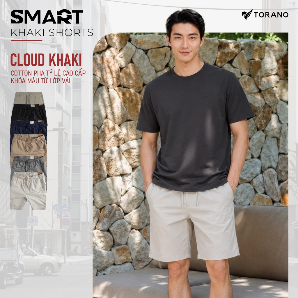 Quần short kaki nam SMART KHAKI SHORTS TORANO dáng basic cạp chun bền màu FSBK010 | BigBuy360 - bigbuy360.vn