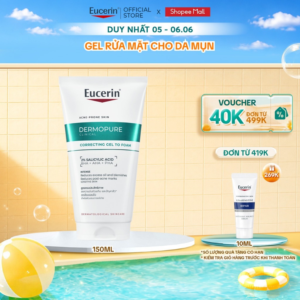 Gel rửa mặt cho da mụn Eucerin® DermoPure Clinical Correcting Gel To Foam 150ml | BigBuy360 - bigbuy360.vn