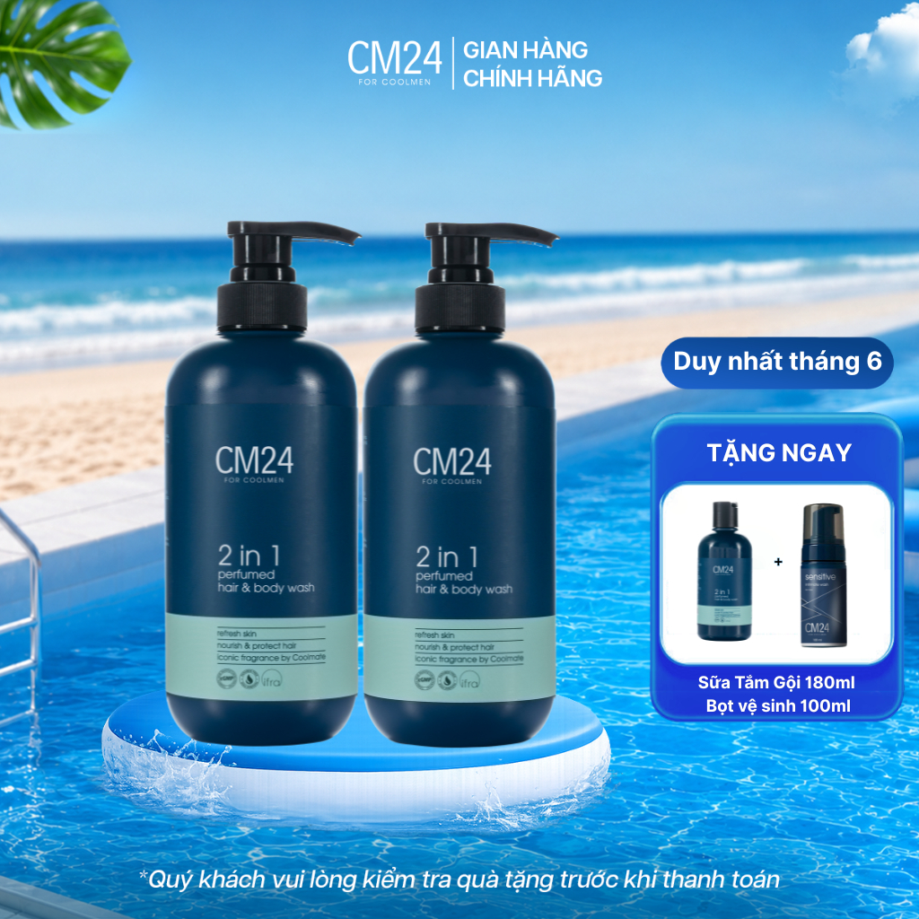 Combo 2 Chai Sữa Tắm Gội Cho Nam 2in1 Hương Nước Hoa Nam Tính Mạnh Mẽ Thơm Lâu 3 Tầng Hương CM24 FOR