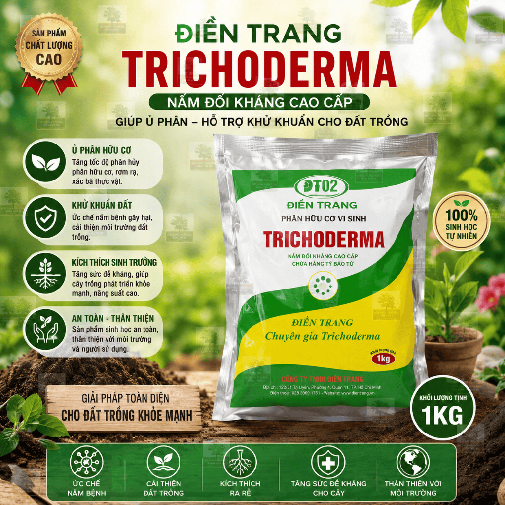 NẤM TRICHODERMA ĐIỀN TRANG - CHUYÊN Ủ VI SINH & DIỆT MẦM BỆNH CÂY TRỒNG - GÓI 1kg