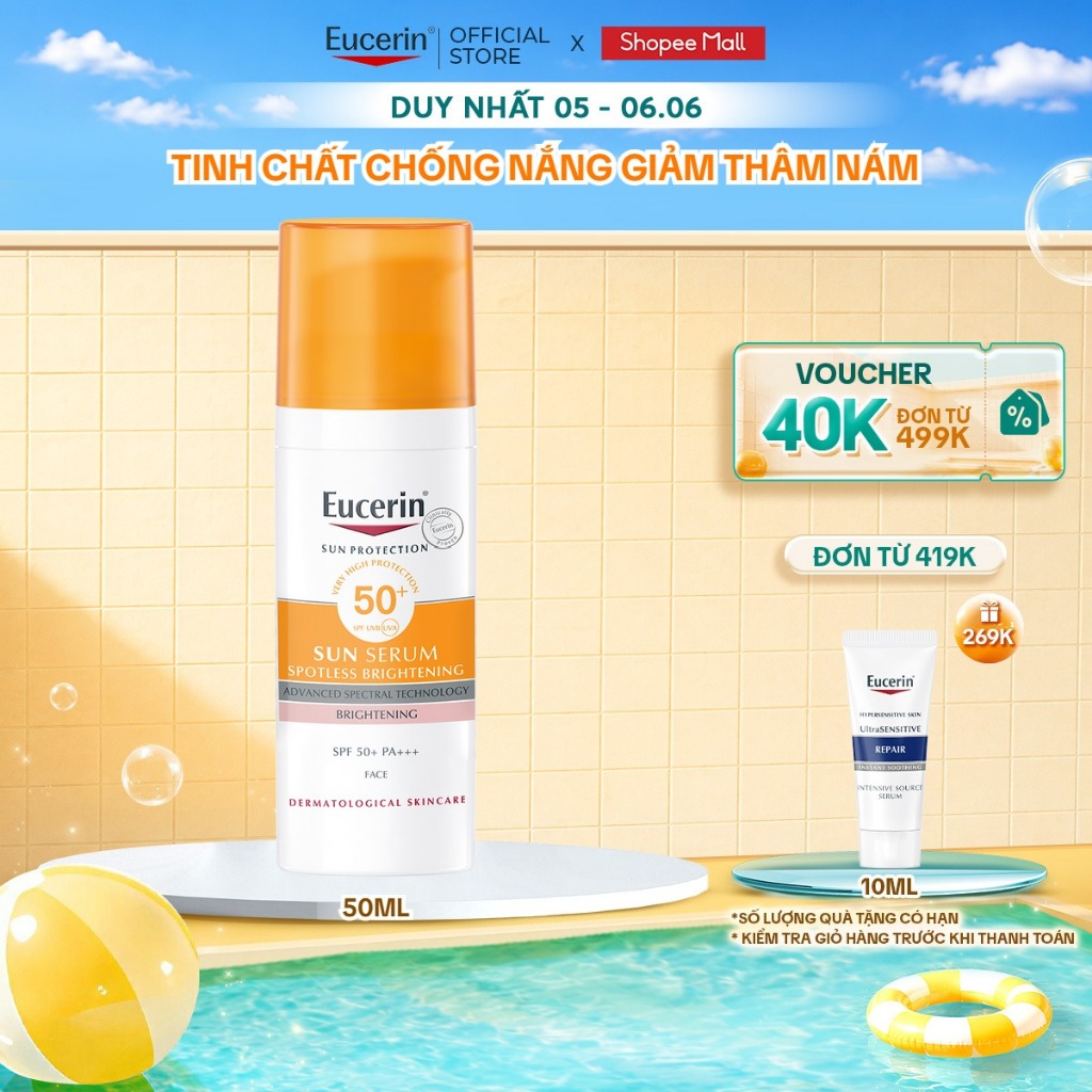 Tinh chất chống nắng giảm thâm nám Eucerin Spotless Brightening Serum SPF50+ 50ml