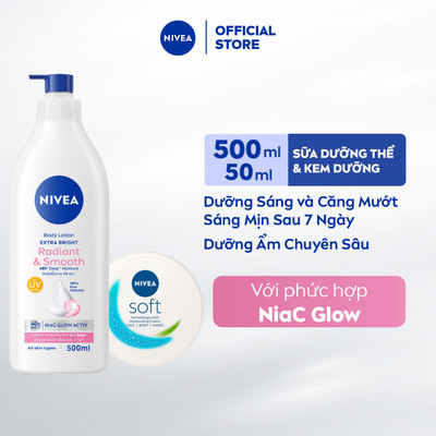 Bộ 2 Sữa Dưỡng Thể NIVEA Dưỡng Sáng Da | Mịn Da (500 ml) & Kem Dưỡng Mềm Da NIVEA Soft Crème (50 ml) - 99563+89054
