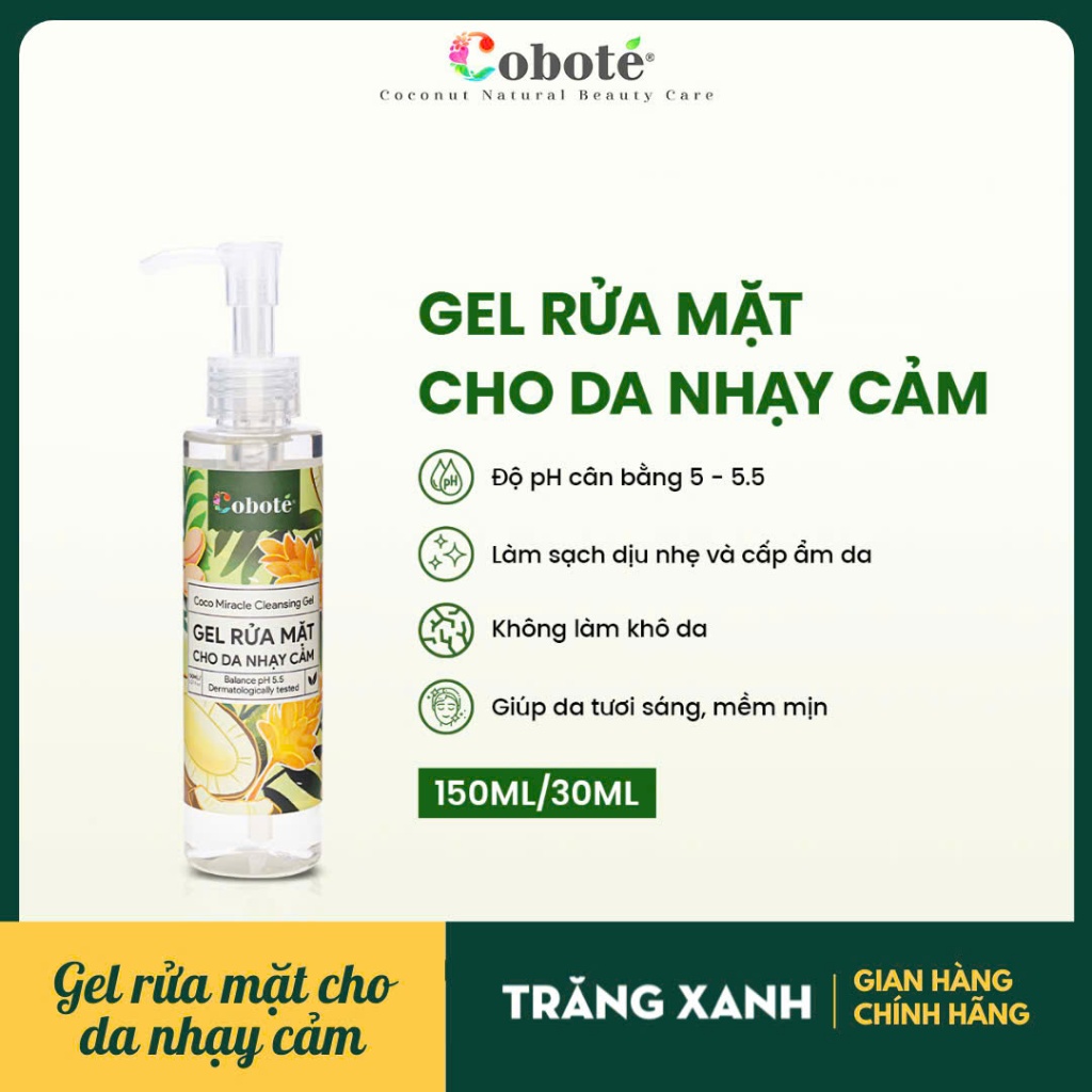 GEL RỬA MẶT PHONG LỮ 150ML COBOTE | COBOTE COCO MIRACLE CLEANSING GEL | DỊU NHẸ CHO DA NHẠY CẢM, DẦU