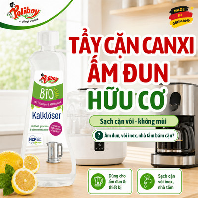 Tẩy Cặn Máy Tiệt Trùng Bình Sữa Poliboy Nội Địa Đức, Vệ Sinh Ấm Đun, Hữu Cơ Chuẩn Châu Âu, 500ml