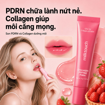 Son dưỡng môi chứa PDRN, Collagen Milktouch Glow Up Collagen Lip Balm 15g - Skinpop