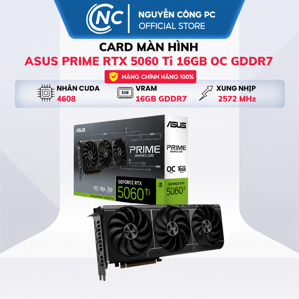 Card Màn Hình ASUS PRIME GeForce RTX 5060 Ti OC 16GB GDDR7 - BH 36 tháng