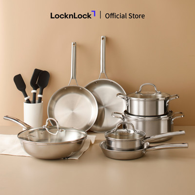 Nồi, Chảo inox LocknLock Eleve thép không gỉ SUS304 tay cầm đúc nguyên khối nhiều kích thước, dùng được bếp từ