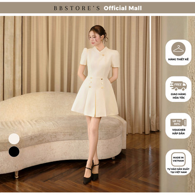 BBSTORE'S Đầm xòe công sở cotton ngắn dáng A, cổ V - DAF21B