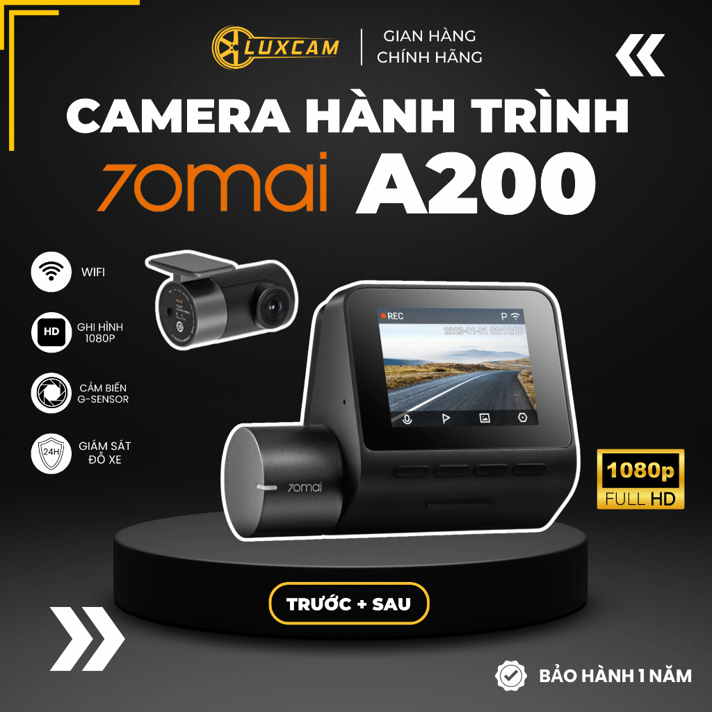 Camera hành trình ô tô 70mai A200, Bản Quốc Tế, hỗ trợ Tiếng Việt | LUXCAM