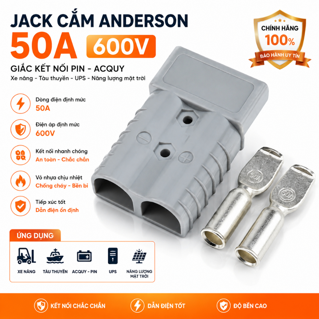 Jack cắm Anderson 50A 600V giắc kết nối Pin acquy đầu nối xe nâng tàu thuyền UPS