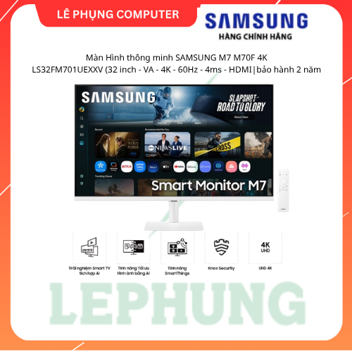 Màn Hình thông minh SAMSUNG M7 M70F 4K LS32FM701UEXXV (32 inch - VA - 4K - 60Hz - 4ms - HDMI|bảo hàn