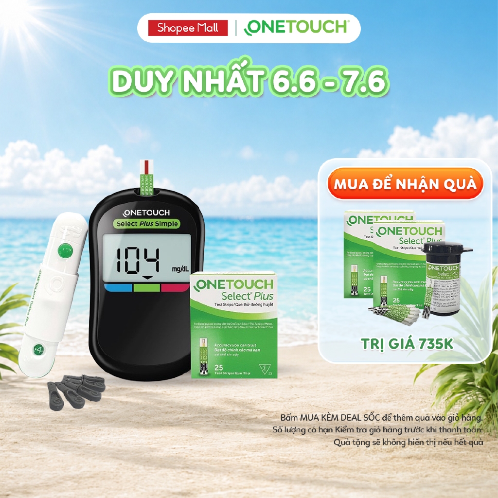 [BẢO HÀNH CHÍNH HÃNG 5 NĂM] Bộ máy đo đường huyết OneTouch Select Plus Simple