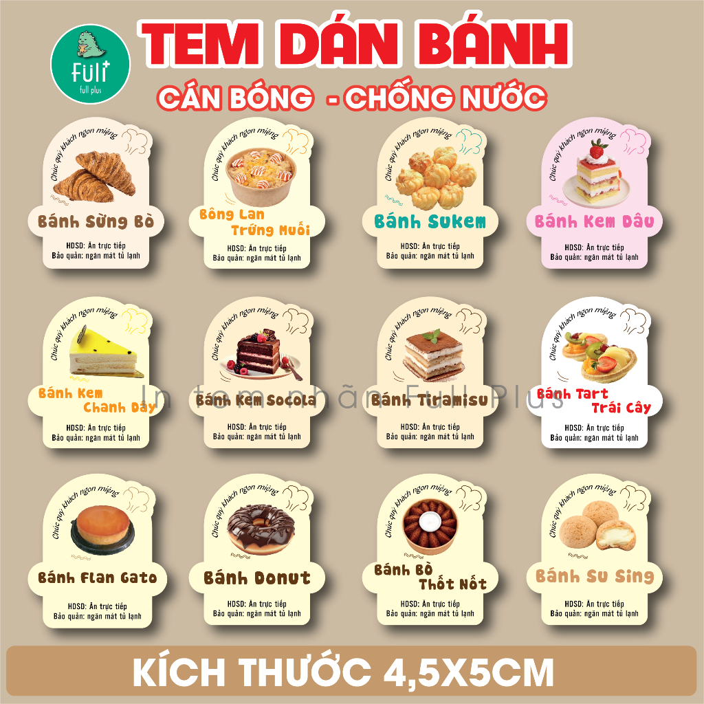 [ Sẵn ] Tem dán bánh tiramisu, tem dán bánh, tem dán bánh lạnh, tem vị bánh, tem dán bánh handmade ,