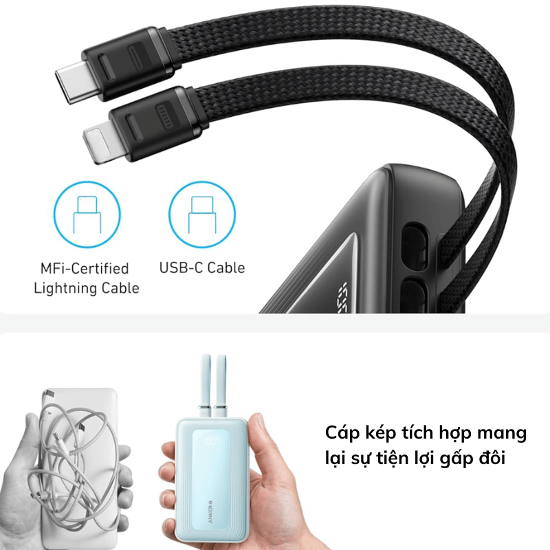 Pin Sạc Dự Phòng Anker Zolo / PowerCore 20000mAh 30W Tích Hợp Cáp Sạc Nhanh PD Hai Chiều