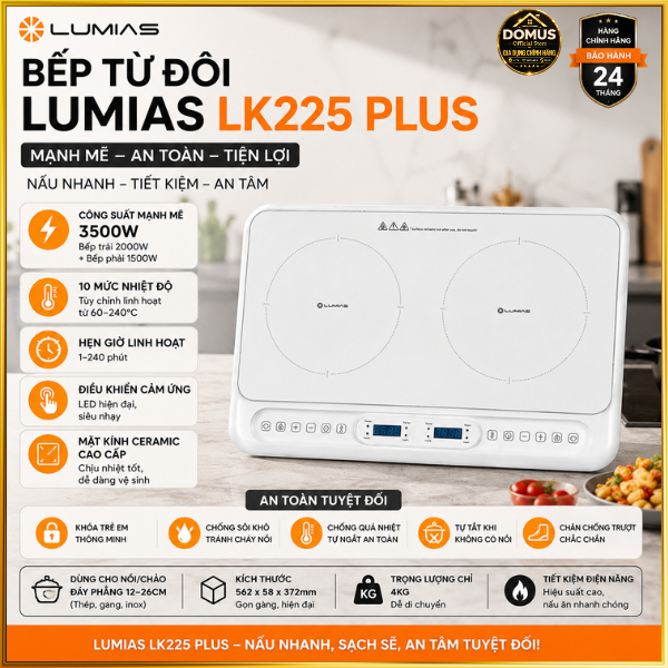 Bếp Từ Đôi Lumias LK225 Plus Chính Hãng 3500W Mặt Kính Ceramic Cảm Ứng Bảo Hành 24 Tháng