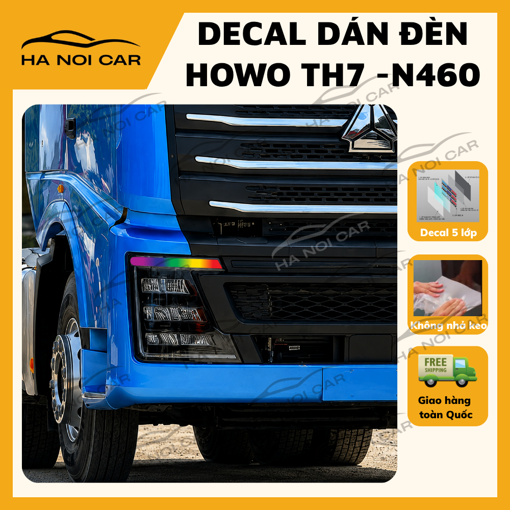 Tem dán đèn HOWO TH7 -N460(2 bên), Decal dán đổi màu đèn HOWO TH7 -N460 ,decal 3 lớp không phai màu,