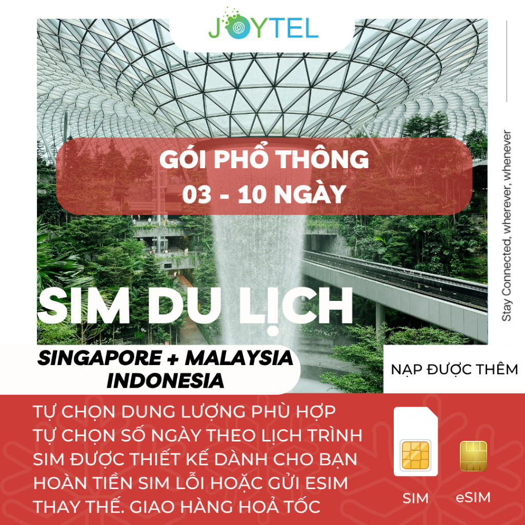 [Gói Phổ Thông] Sim Du Lịch Singapore Malaysia CMLink JOYTEL Tốc Độ Cao Hỗ trợ Giao Nhanh và Esim 03
