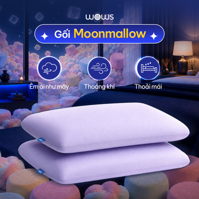 Gối WOWS Moonmallow - Gối nằm chữ nhật, mút nguyên khối, đa năng.