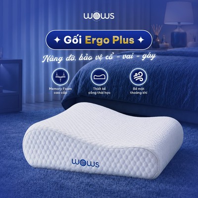 Gối WOWS Ergo+ - Gối Memory Foam Công Thái Học Nâng Đỡ Cổ Vai Gáy - Thiết Kế Lượn Sóng