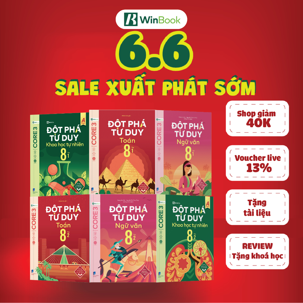 [COMBO TOÁN-VĂN-KHTN] Bộ 6 cuốn sách Đột phá tư duy lớp 8 môn Toán Văn và KHTN - Giúp con tự học