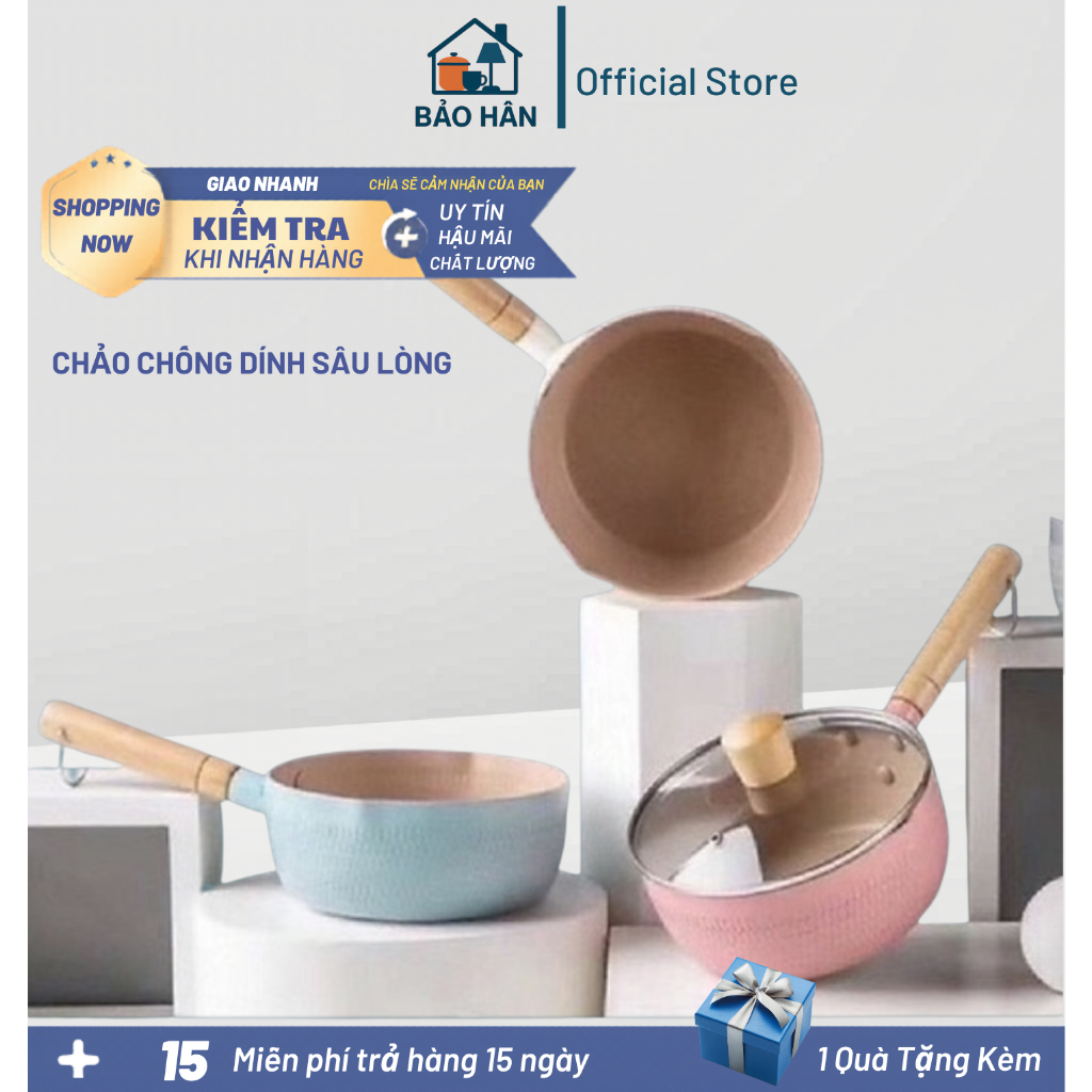 Chảo Chống Dính Bếp Từ Sâu Lòng Vân Đá 18cm Dành Cho Mọi Loại Bếp ,Chảo Đá Chống Dính Bếp Từ Cao Cấp