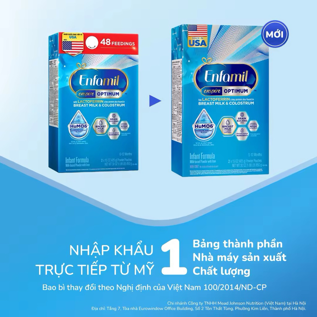 Sữa Enfamil Enspire Optimum Mỹ Hộp Giấy 850g - Sữa Bột Công Thức