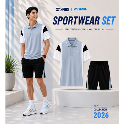 Bộ thể thao nam S2 SPORT áo polo dệt rib, quần đùi cạp chun co dãn, thoải mái vận động - BTT01