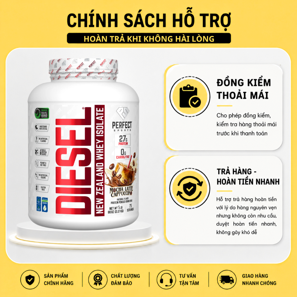 Diesel New Zealand Whey Protein Isolate - Perfect Sports - 5lbs - 75 lần dùng - tăng cơ
